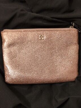 kate spade Glitter Zip Pouch in Rose Gold Sparkle